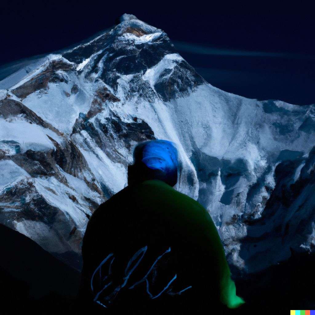 someone gazing at Mount Everest, light painting